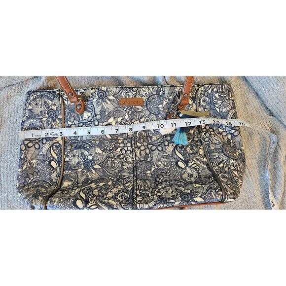 Sakroots Metro Tote Purse Coated Canvas Handbag Owl Charm Canvas Blue Desert - Picture 13 of 14